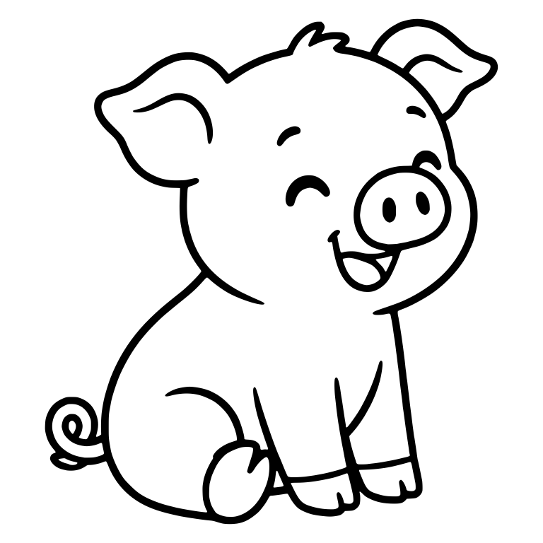 Happy Side-Sitting Piglet With Curly Tail — free animal SVG cut file