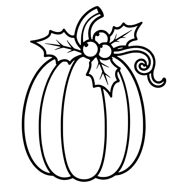 Tall Pumpkin With Holly Leaves, Berries and Vine — free floral SVG cut file