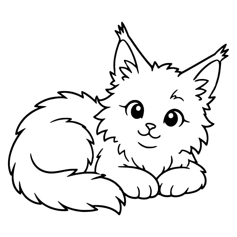 Maine Coon Kitten Lying Down With Big Fluffy Tail — free animal SVG cut file