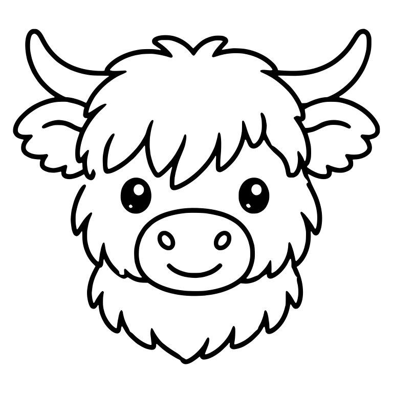 Smiling Highland Calf Head With Big Fluffy Ears — free animal SVG cut file