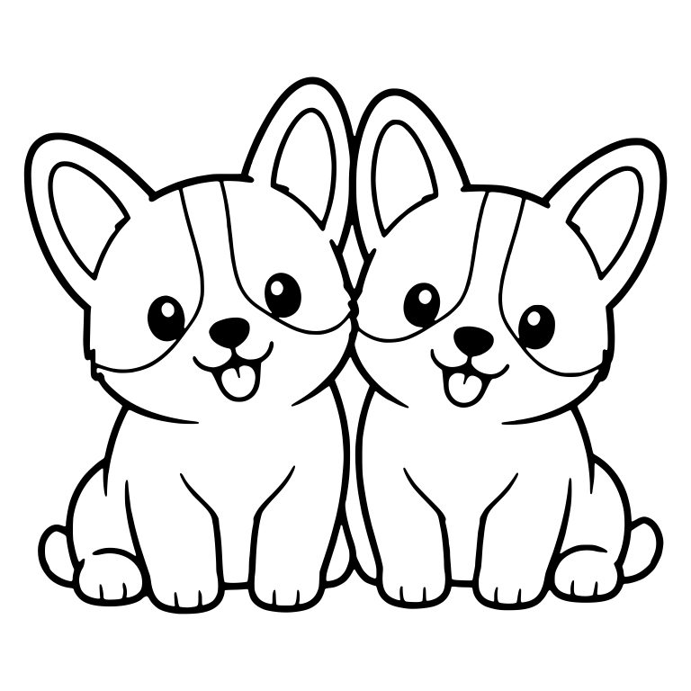 Two Corgi Puppies Sitting With Heads Touching — free animal SVG cut file