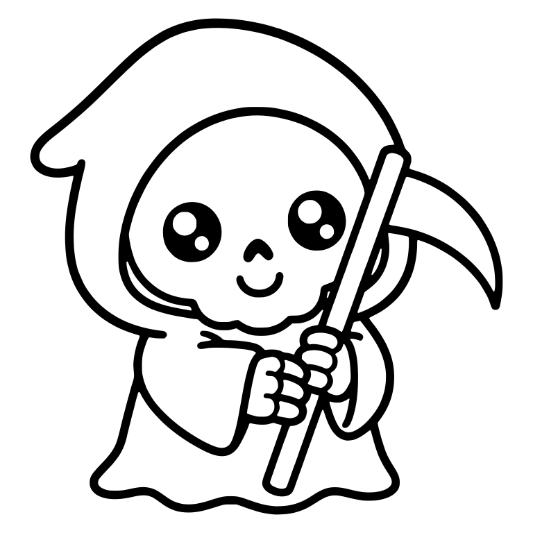 Cute Skull Faced Reaper Holding Tall Scythe — free characters SVG cut file