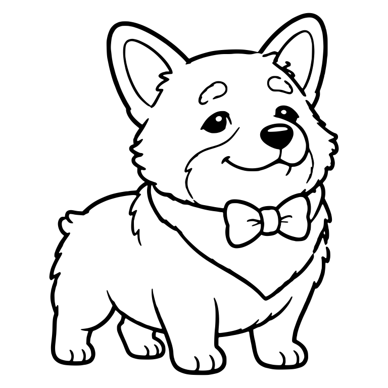 Fluffy Corgi Standing With Bow Tie And Happy Smile — free animal SVG cut file