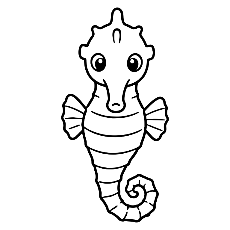 Kawaii Front-Facing Seahorse with Crested Head and Side Fins — free animal SVG cut file