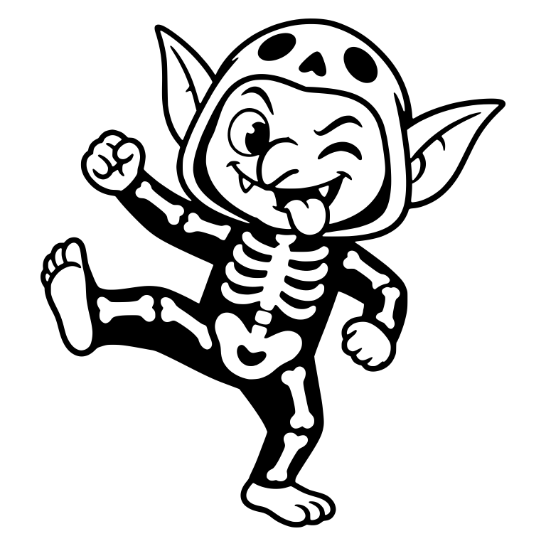 Winking Goblin in Skeleton Suit and Skull Hood — free fantasy-creature SVG cut file