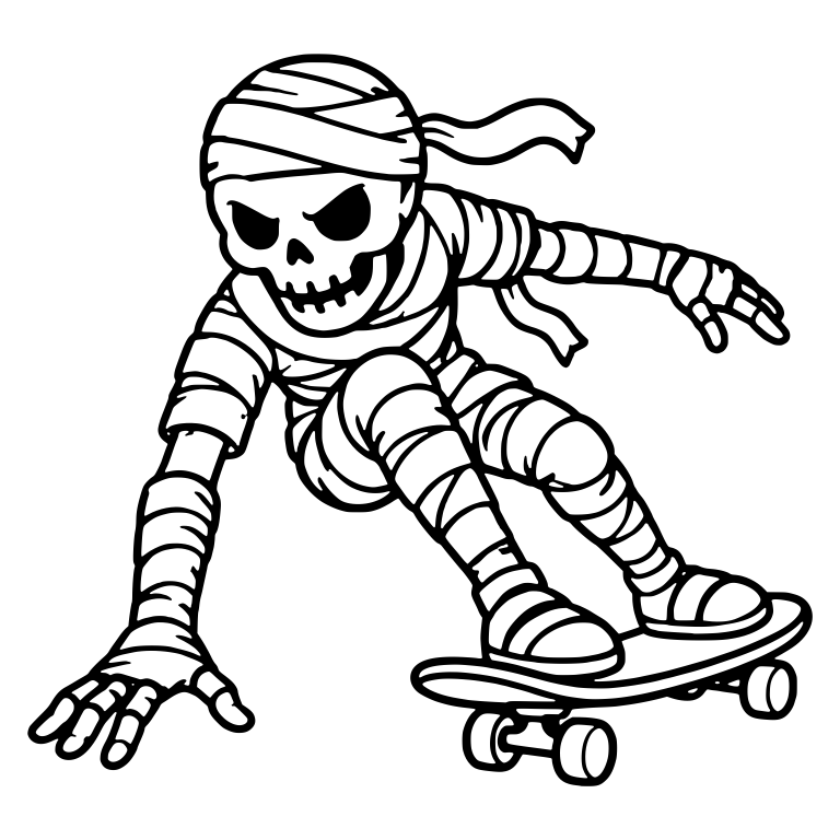 Snarling Mummy Skeleton Skater Reaching For The Ground — free skeleton SVG cut file
