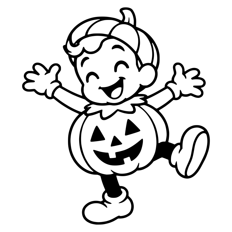 Laughing Boy in Pumpkin Costume With Arms Wide — free characters SVG cut file