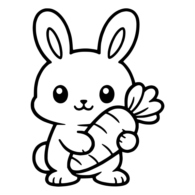 Standing Bunny Holding a Carrot With Round Eyes — free animal SVG cut file