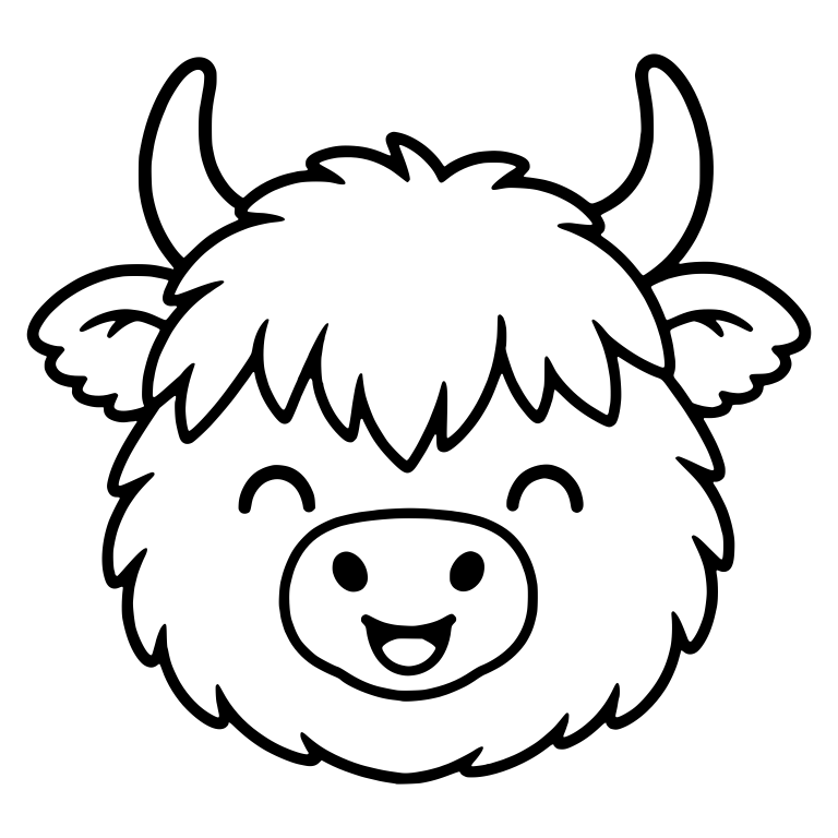 Smiling Highland Cow Face With Open Mouth — free animal SVG cut file