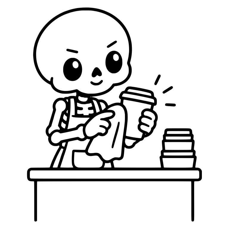 Kawaii Skeleton Barista Behind Counter With Takeaway Cup — free skeleton SVG cut file