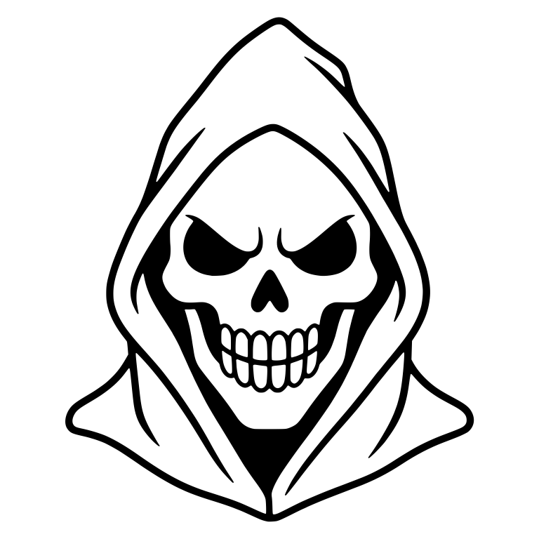 Grim Reaper Skull With Grinning Teeth In Pointed Hood — free characters SVG cut file