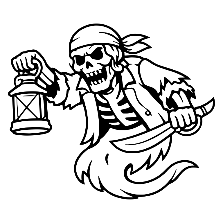 Skeleton Ghost Pirate Holding Lantern and Cutlass — free skeleton SVG cut file