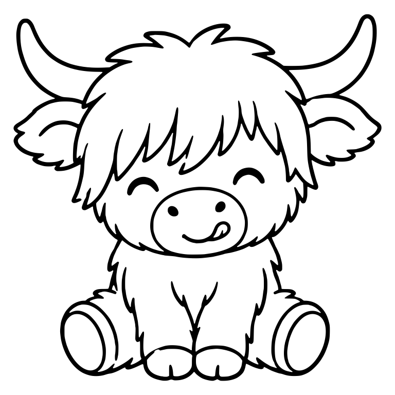 Sitting Highland Calf Licking Its Lip — free animal SVG cut file