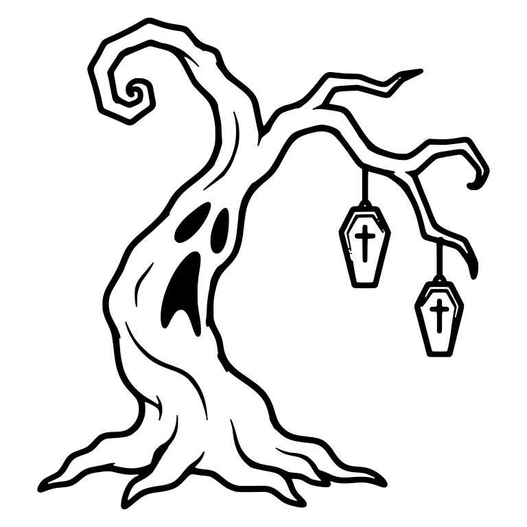 Wailing Swirl Tree with Two Cross Coffins — free fantasy-creature SVG cut file