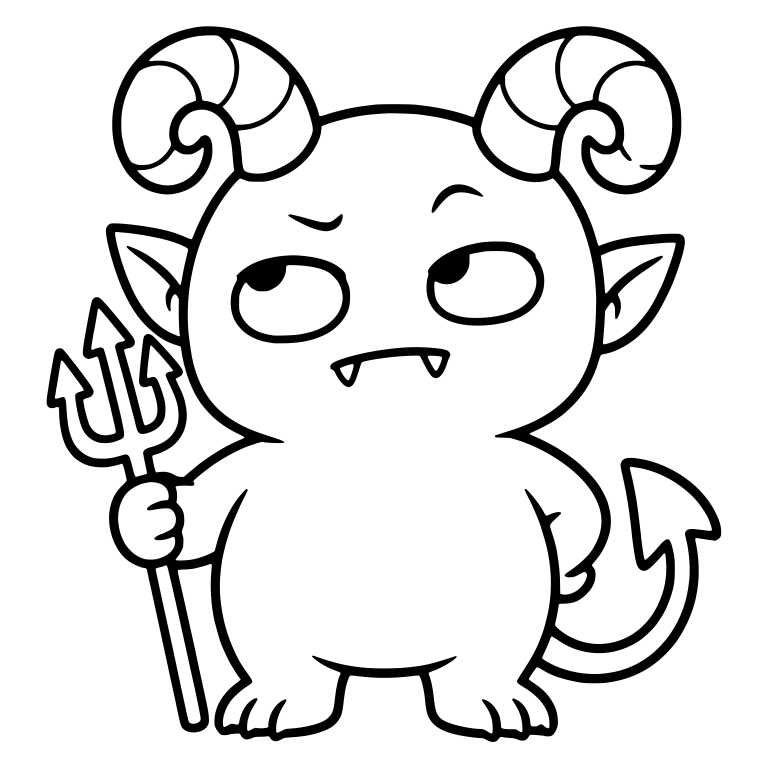 Grumpy Demon with Spiral Ram Horns and Trident — free fantasy-creature SVG cut file