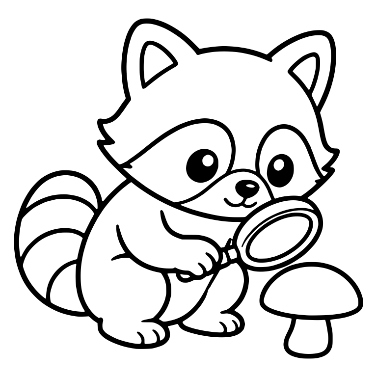 Raccoon Inspecting a Mushroom With Magnifying Glass — free animal SVG cut file