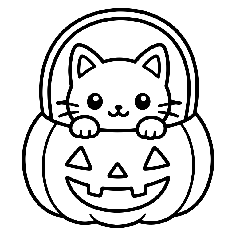 Cat Peeking from Jack-O-Lantern Pail with Arched Handle — free animal SVG cut file