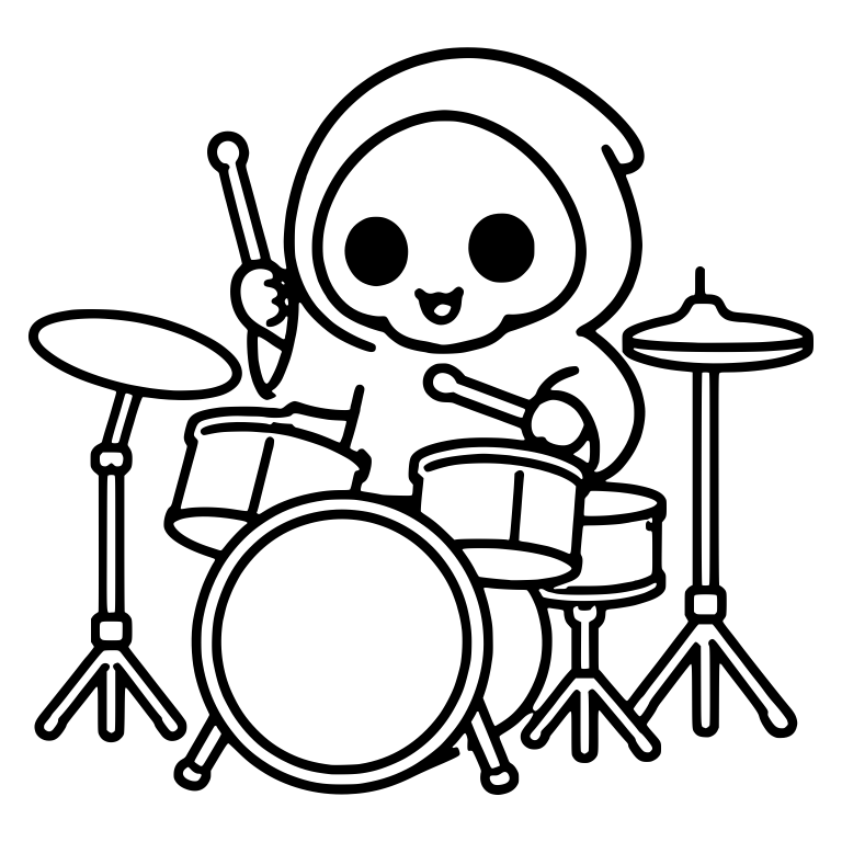 Kawaii Grim Reaper Drummer With Toms and Two Cymbals — free characters SVG cut file