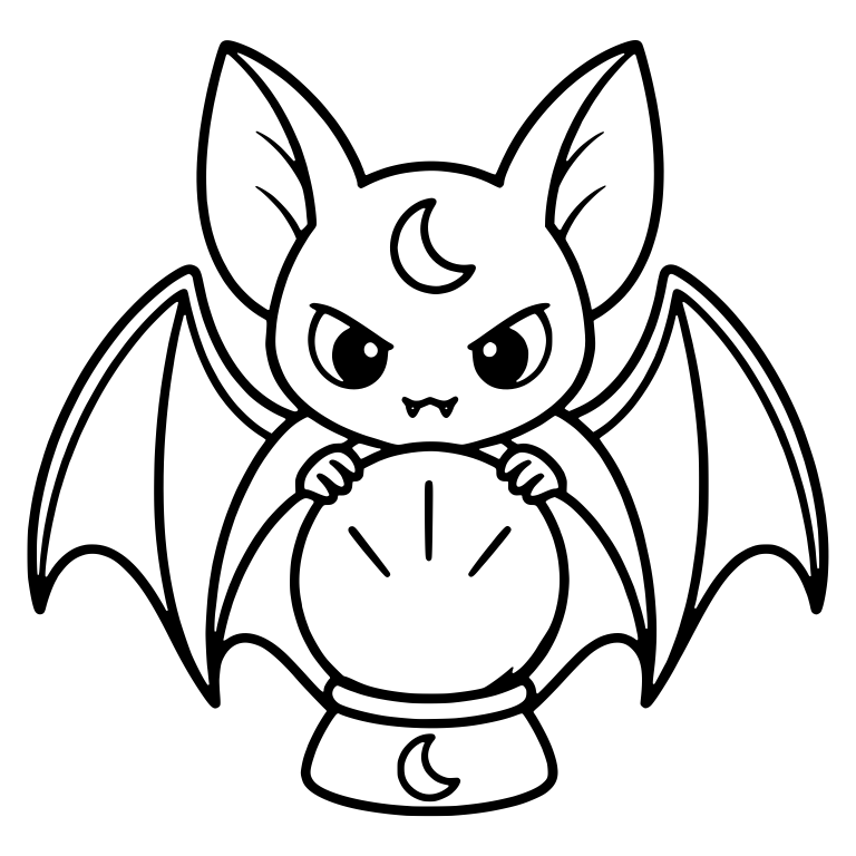 Grumpy Bat Peeking Over Crystal Ball With Moon Mark — free animal SVG cut file