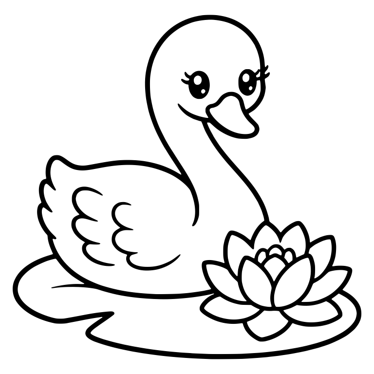 Kawaii Swan on Lily Pad With Large Water Lily Bloom — free animal SVG cut file