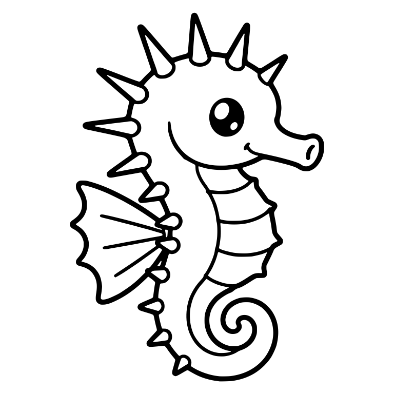 Spiny Seahorse With Long Tall Spikes and Ruffled Fin — free animal SVG cut file