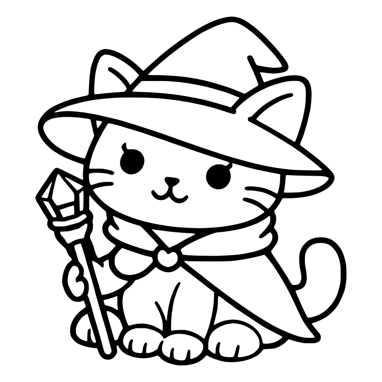 Caped Cat with Crystal Staff and Heart Brooch — free animal SVG cut file
