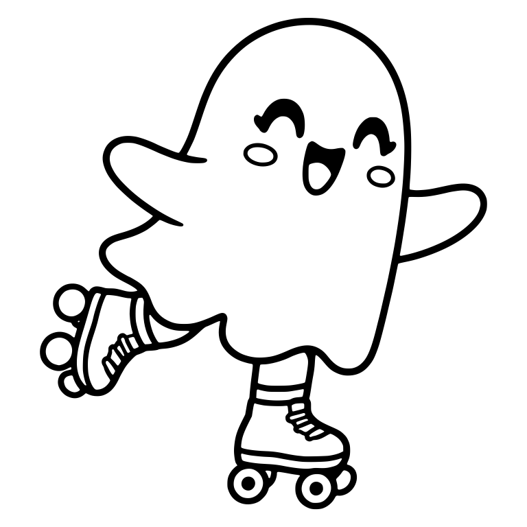 Laughing Ghost With Blush Cheeks On Roller Skates — free fantasy-creature SVG cut file