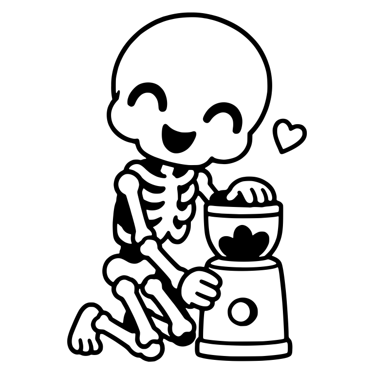 Happy Kneeling Skeleton with Coffee Grinder — free skeleton SVG cut file