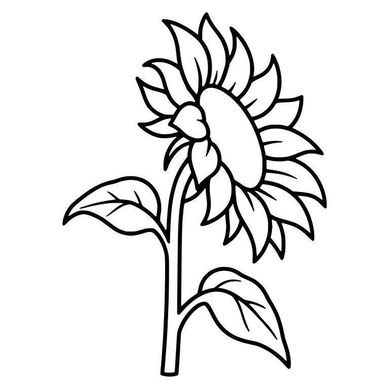 Side View Sunflower with Two Leaves on Tall Stem — free floral SVG cut file