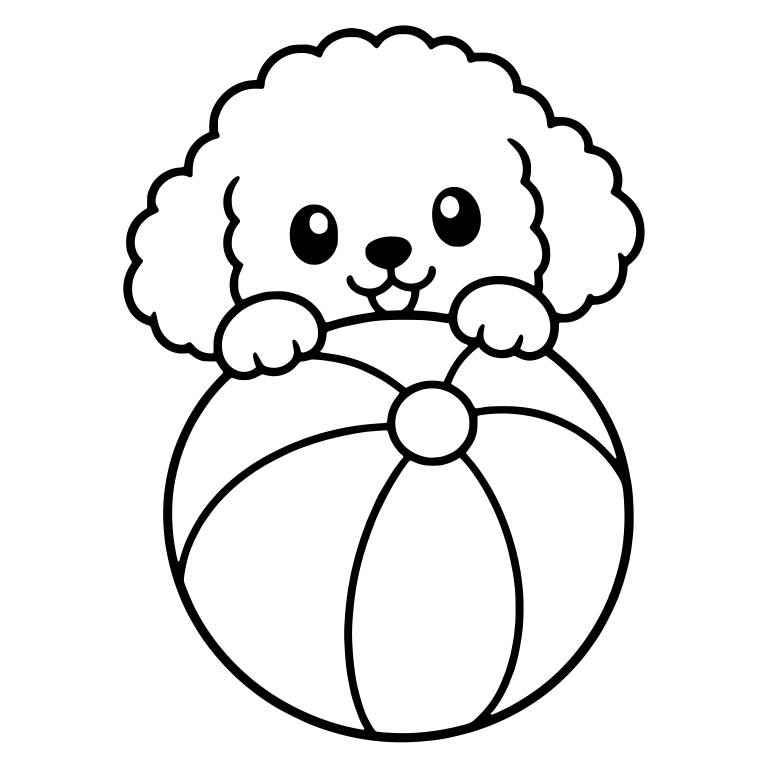 Fluffy Curly Puppy Peeking Over Beach Ball — free animal SVG cut file