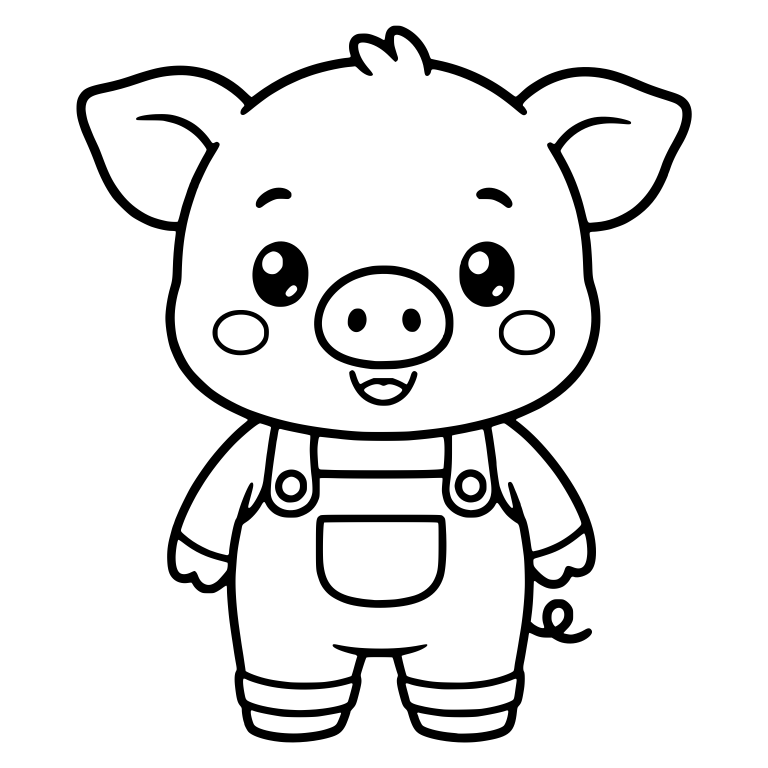 Standing Piglet In Overalls With Big Sparkly Eyes — free animal SVG cut file