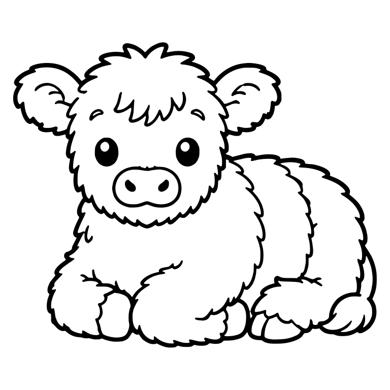 Fluffy Belted Calf Lying Down With Fuzzy Ears — free animal SVG cut file