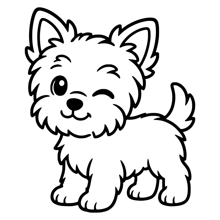 Winking Yorkie Puppy Standing With Curled Tail — free animal SVG cut file