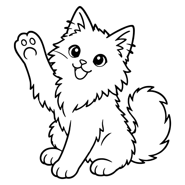 Fluffy Kitten Waving One Paw With Bushy Tail — free animal SVG cut file