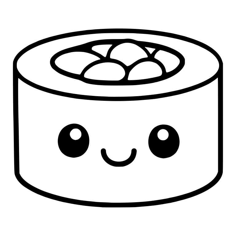 Maki Roll With Round Balls in Oval Opening and Gentle Smile — free food SVG cut file