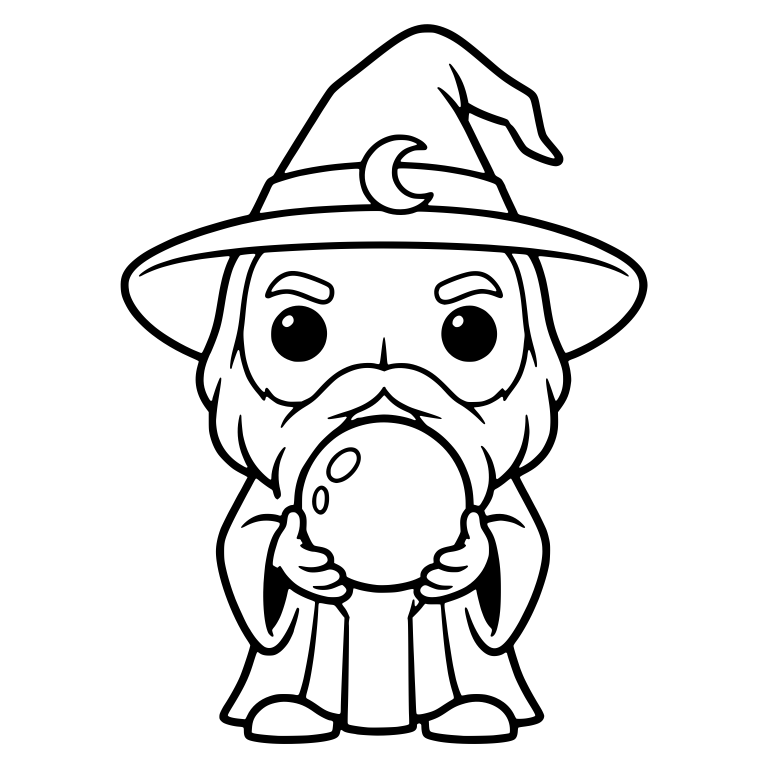 Bearded Wizard Holding a Crystal Ball With Moon Hatband — free characters SVG cut file