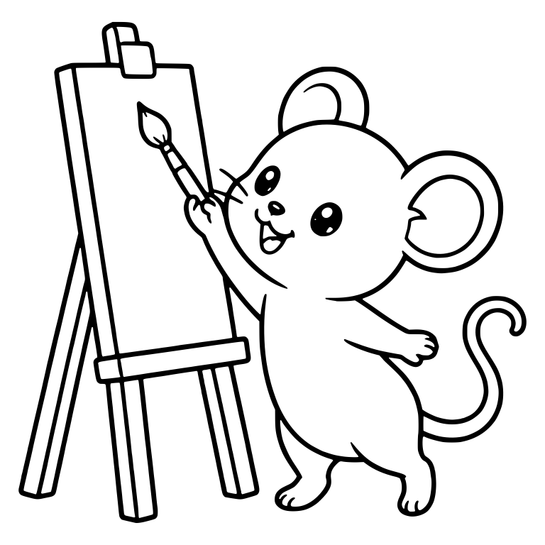 Kawaii Mouse Reaching Up to Paint on a Large Easel — free animal SVG cut file
