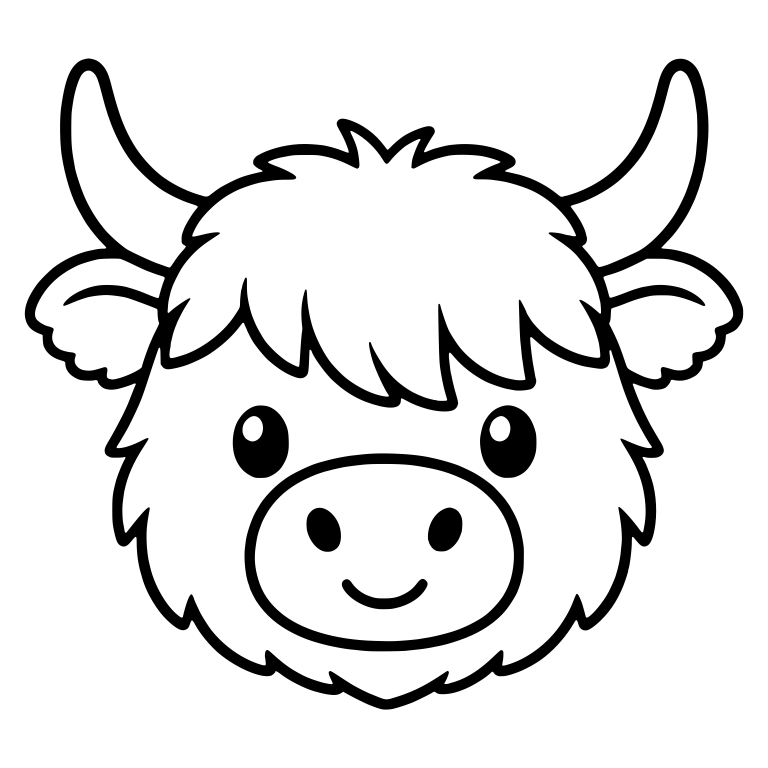 Round Highland Cow Face with Big Nose and Tall Horns — free animal SVG cut file