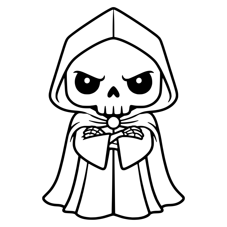 Stern Chibi Grim Reaper with Folded Arms and Round Clasp — free characters SVG cut file