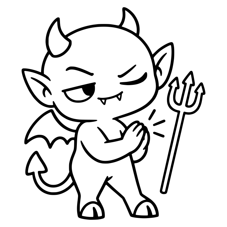 Winking Demon Clapping Beside a Trident — free fantasy-creature SVG cut file