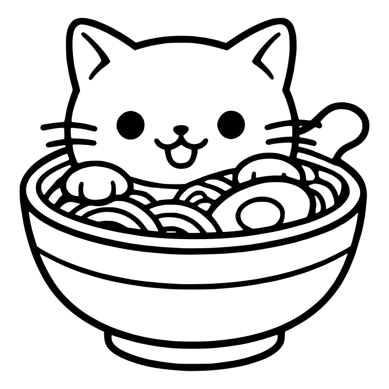 Happy Open Mouth Cat In A Ramen Bowl With Egg — free animal SVG cut file