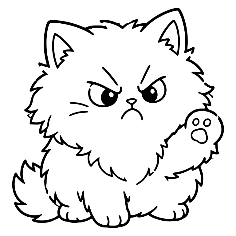 Fluffy Grumpy Kitten With Raised Paw Showing Paw Pad — free animal SVG cut file