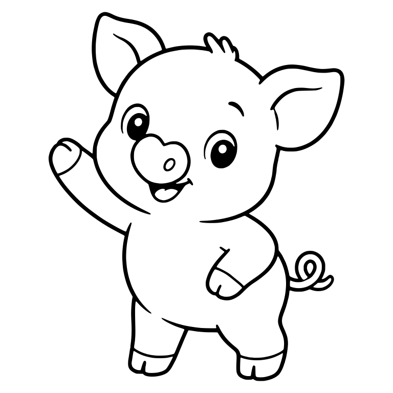 Waving Piglet with Heart-Shaped Nose and Curly Tail — free animal SVG cut file