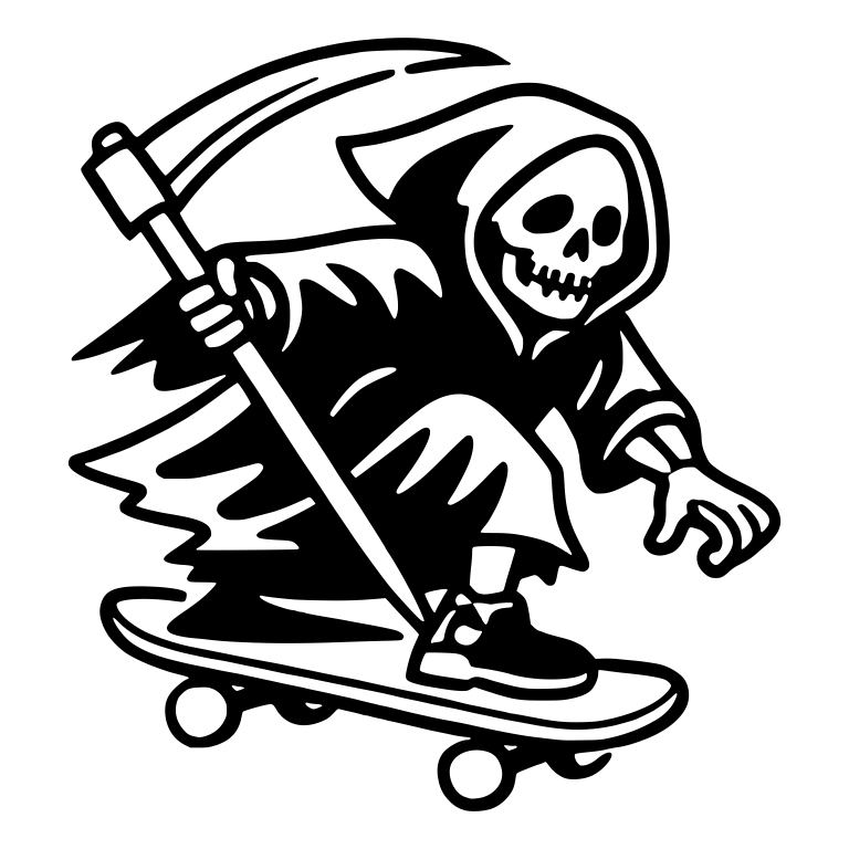 Reaper Riding Skateboard in Tattered Black Cloak — free characters SVG cut file