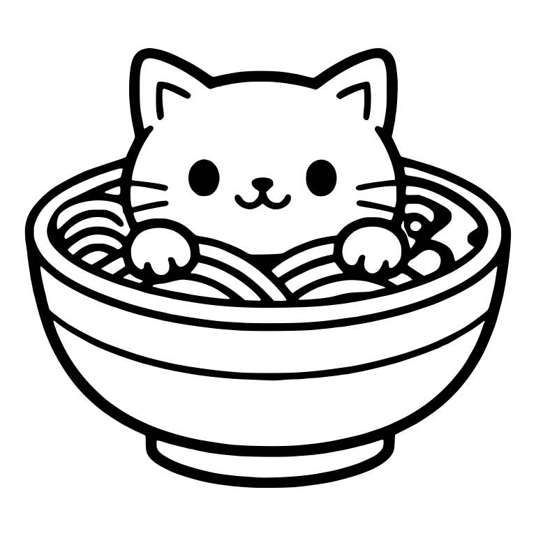 Dot Eyed Cat Peeking From A Ramen Bowl With Both Paws — free animal SVG cut file