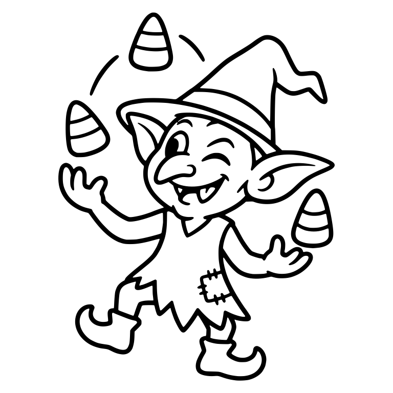 Winking Goblin in Witch Hat Juggling Candy Corn — free fantasy-creature SVG cut file