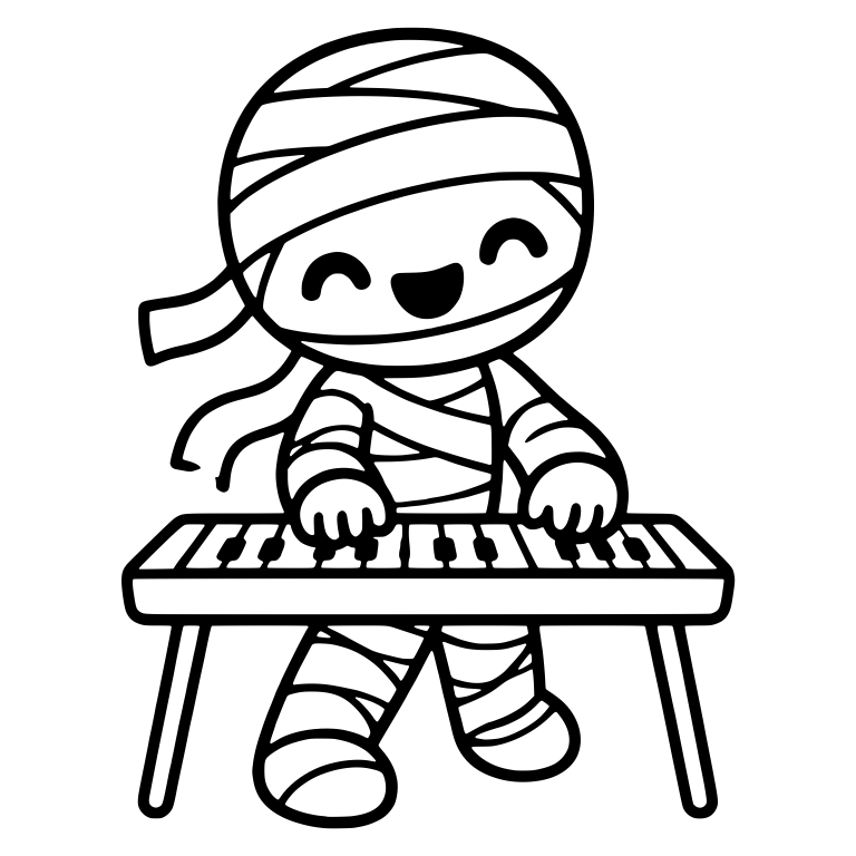 Giggling Mummy Playing Keyboard With Trailing Bandages — free fantasy-creature SVG cut file