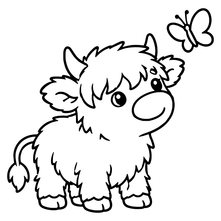 Highland Calf Watching a Butterfly Overhead — free animal SVG cut file