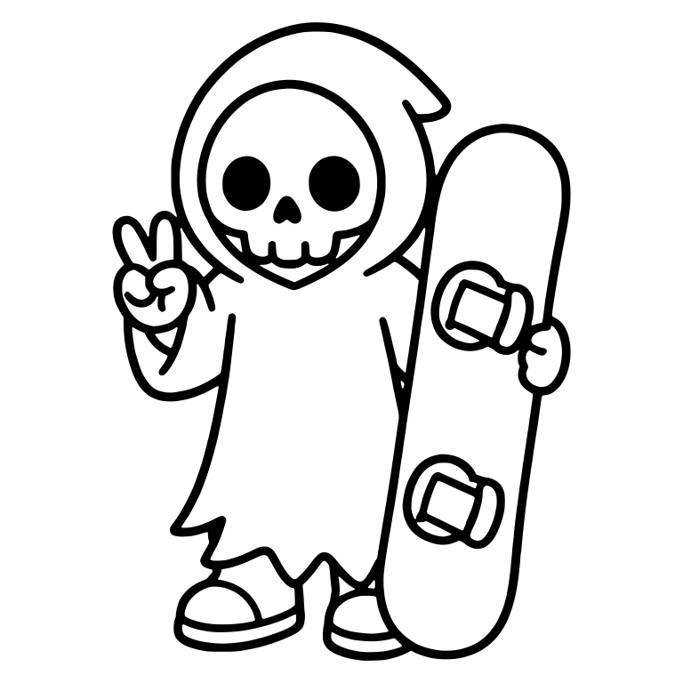 Kawaii Grim Reaper Holding Snowboard With Peace Sign — free characters SVG cut file