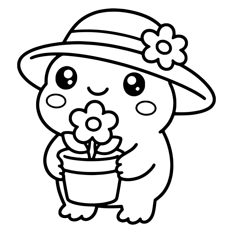 Frog in Flower Sun Hat Holding a Potted Flower — free animal SVG cut file